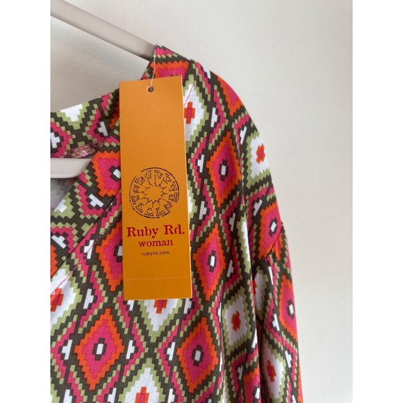 NWT Ruby Rd. Ladies V Neck Pink Abstract 3/4 Sleeve BOHO Stretchy Blouse SZ 4X - Picture 5 of 7